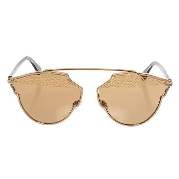 Christian Dior Brown So Real Studded Aviator Tortoise Acetate and Metal Sunglass