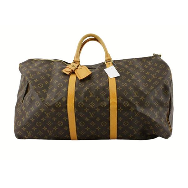 Louis Vuitton Brown Monogram Canvas Leather Keepall 60 cm Duffle Bag Luggage