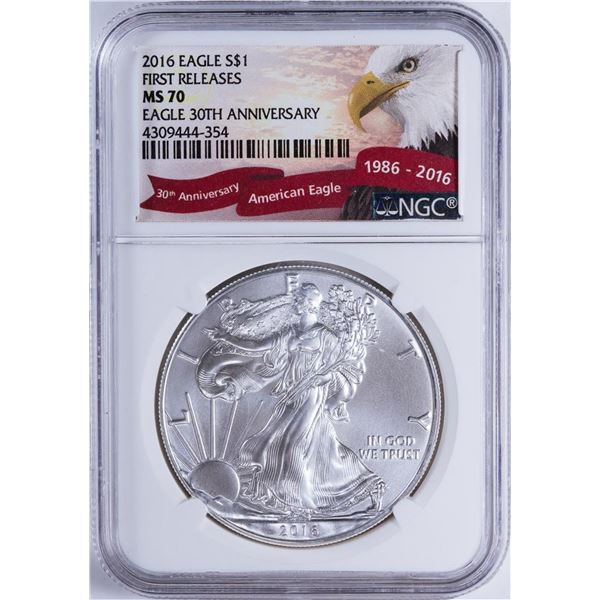 2016 $1 American Silver Eagle NGC MS70 30th Anniversary First Releases