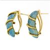 Image 5 : Vintage 18k Yellow Gold Textured Baby Blue Enamel Twisted Wire Dome Earrings