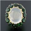 Image 2 : Vintage 14k Gold Large Oval Moonstone Solitaire Round Green Tourmaline Halo Ring