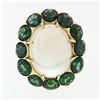 Image 4 : Vintage 14k Gold Large Oval Moonstone Solitaire Round Green Tourmaline Halo Ring