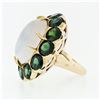 Image 6 : Vintage 14k Gold Large Oval Moonstone Solitaire Round Green Tourmaline Halo Ring
