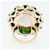 Image 7 : Vintage 14k Gold Large Oval Moonstone Solitaire Round Green Tourmaline Halo Ring