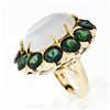Image 9 : Vintage 14k Gold Large Oval Moonstone Solitaire Round Green Tourmaline Halo Ring