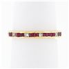 Image 2 : Vintage 18k Yellow Gold Channel French Ruby & Diamond Engraved Stack Band Ring