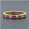 Image 3 : Vintage 18k Yellow Gold Channel French Ruby & Diamond Engraved Stack Band Ring