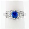 Image 2 : 18K White Gold 1.70 ctw AGL Emerald Step Cut Royal Blue Sapphire & Diamond Ring