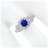 Image 4 : 18K White Gold 1.70 ctw AGL Emerald Step Cut Royal Blue Sapphire & Diamond Ring
