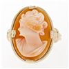Image 4 : Vintage ESEMCO Grooved 14k Yellow Gold Frame Shank Large Carved Shell Cameo Ring