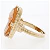 Image 6 : Vintage ESEMCO Grooved 14k Yellow Gold Frame Shank Large Carved Shell Cameo Ring