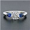 Image 3 : NEW 14k White Gold 1.47 ctw GIA Round Diamond & Sapphire 3 Stone Engagement Ring