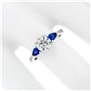 Image 4 : NEW 14k White Gold 1.47 ctw GIA Round Diamond & Sapphire 3 Stone Engagement Ring
