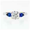 Image 5 : NEW 14k White Gold 1.47 ctw GIA Round Diamond & Sapphire 3 Stone Engagement Ring