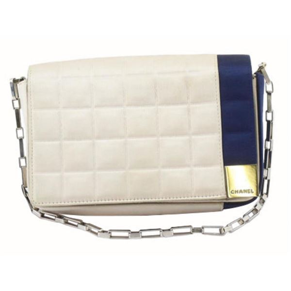 Chanel White Quilted Satin Chocolate Bar Small Shoulder Bag
