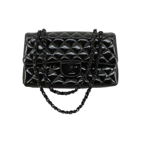 Chanel Black Quilted Patent Leather So Black Medium Flap Shoulder Bag