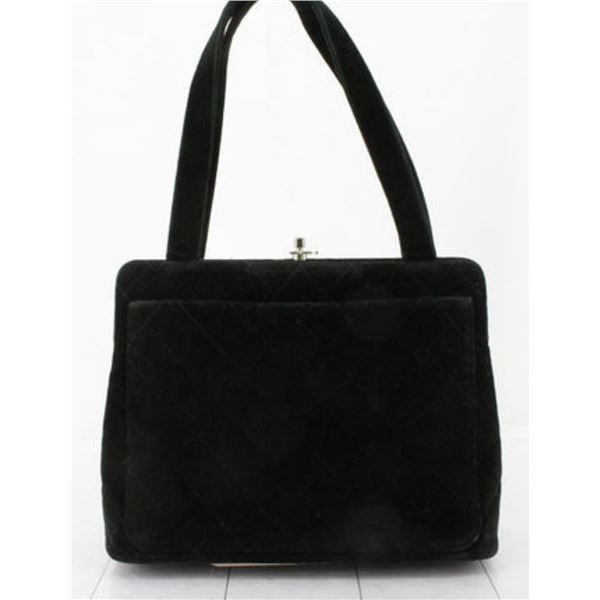 Chanel Black Quilted Suede CC Tote Bag