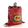 Image 1 : Gucci Red Leather Print Logo Drawstring Large Backpack