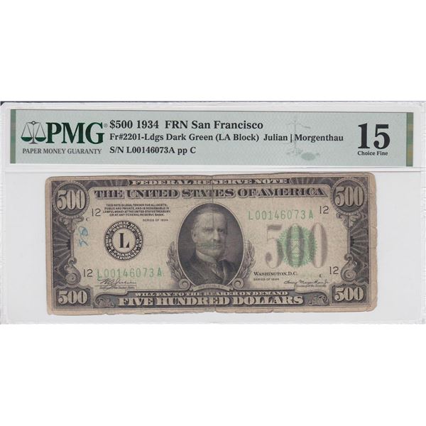 1934 $500 Federal Reserve Note San Francisco