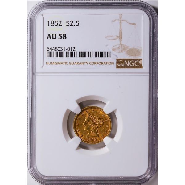 1852 $2.5 Liberty Head Quarter Eagle Gold Coin NGC AU58