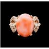 Image 2 : 5.68 ctw Pink Coral and Diamond Ring - 14KT Rose Gold