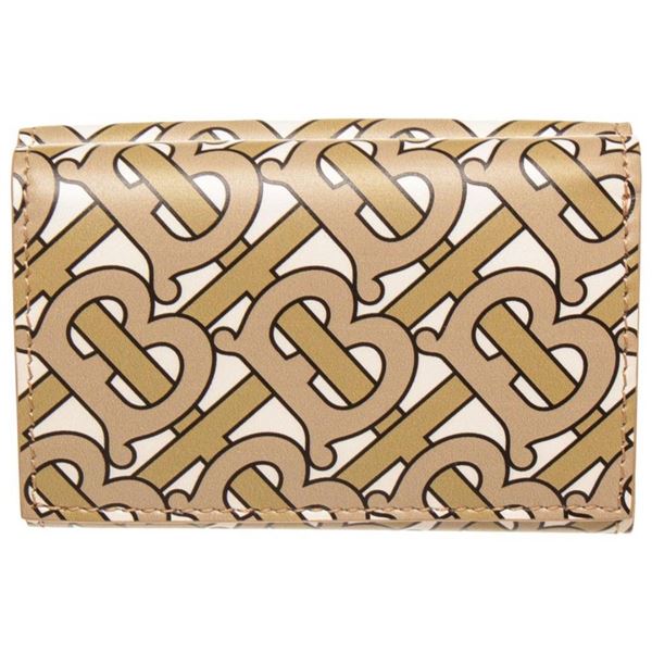 Burberry Beige Leather TB Double Flap Wallet