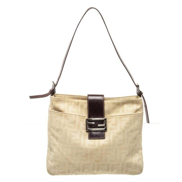 Fendi Cream Leather Mamma Baugette Shoulder Bag