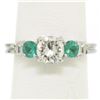 Image 1 : Classic Platinum 1.15 ctw GIA Round Brilliant Diamond & Emerald 3 Stone Ring