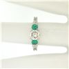 Image 4 : Classic Platinum 1.15 ctw GIA Round Brilliant Diamond & Emerald 3 Stone Ring