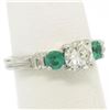 Image 9 : Classic Platinum 1.15 ctw GIA Round Brilliant Diamond & Emerald 3 Stone Ring