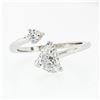 Image 5 : Modern 14K White Gold .84 ctw GIA Heart & Round Cut Diamond Moi et Toi Bypass Ri