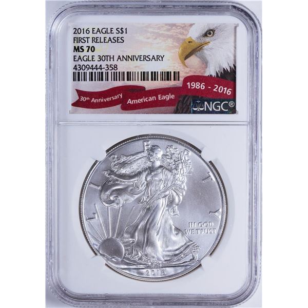 2016 $1 American Silver Eagle NGC MS70 30th Anniversary First Releases
