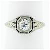 Image 1 : Antique Deco Belais 18k Gold European Diamond Engraved Filigree Engagement Ring