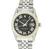 Image 1 : Rolex Mens Stainless Steel Black Roman Diamond Lugs Datejust Wristwatch 36MM