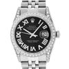 Image 2 : Rolex Mens Stainless Steel Black Roman Diamond Lugs Datejust Wristwatch 36MM
