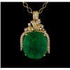 Image 1 : 14KT Yellow Gold GIA Certified 50.88 ctw Emerald and Diamond Pendant With Chain