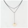 Image 2 : 14K White Gold 12mm Round Golden Pearl & 8pt Diamond 16" Layered Dangle Necklace
