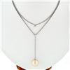 Image 5 : 14K White Gold 12mm Round Golden Pearl & 8pt Diamond 16" Layered Dangle Necklace