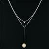 Image 6 : 14K White Gold 12mm Round Golden Pearl & 8pt Diamond 16" Layered Dangle Necklace