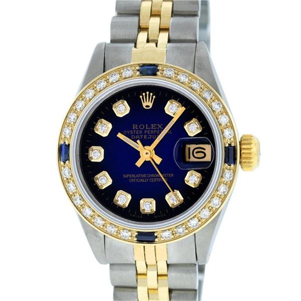 Rolex Ladies 2 Tone Blue Vignette Diamond & Sapphire Datejust Wristwatch