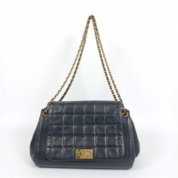 Chanel Navy Blue Quilted Chocolate Bar Lambskin Leather Accordion Reissue Flap S
