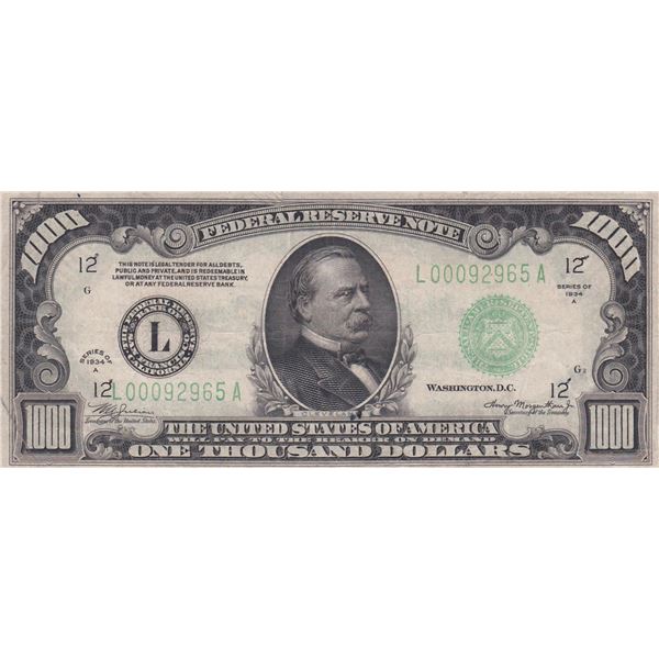 1934A $1000 Federal Reserve Note