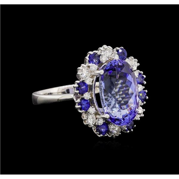 14KT White Gold 6.27 ctw Tanzanite, Sapphire and Diamond Ring