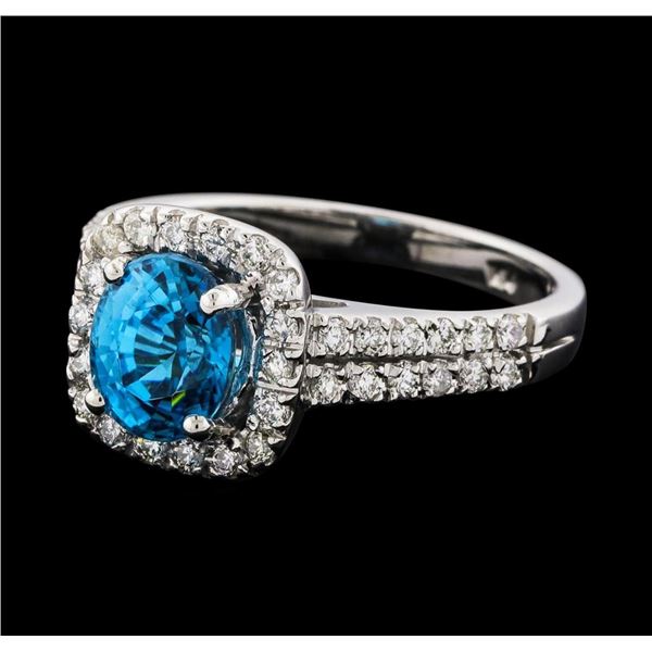 2.34 ctw Blue Zircon and Diamond Ring - 14KT White Gold