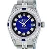 Image 2 : Rolex Ladies Stainless Steel Blue Vignette Diamond Lugs & Sapphire Datejust Wris