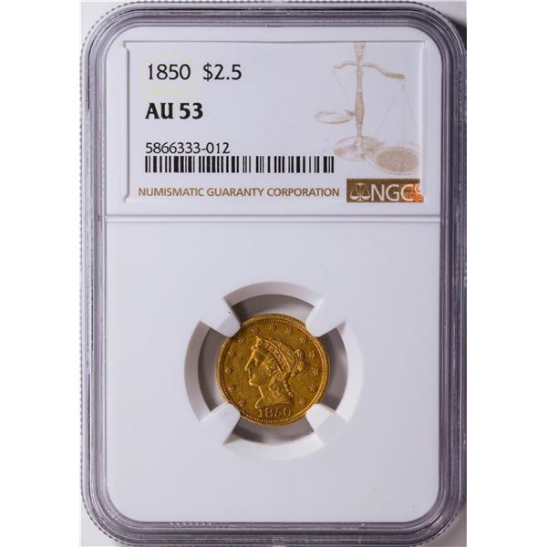 1850 $2.5 Liberty Head Quarter Eagle Gold Coin NGC AU53