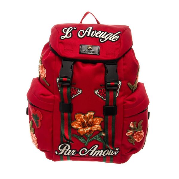 Gucci Red Embroidered Techno Canvas Floral Techpack Backpack
