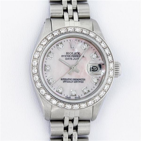 Rolex Ladies Stainless Steel Pink MOP Diamond 26MM Datejust