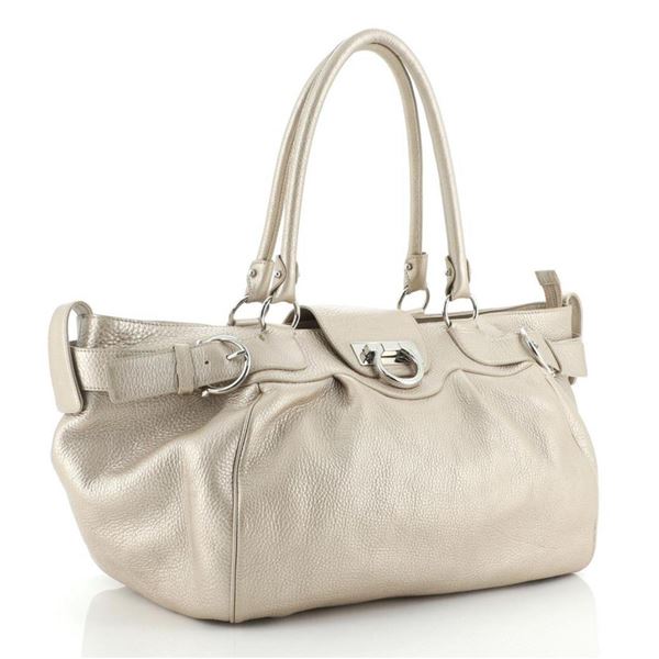 Salvatore Ferragamo Gancio Lock Buckle Leather Tote Leather Large Gold, Neutral