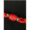 Image 2 : Triple Strand of Dark Red Coral and Turquoise with Large Coral Bead at Middle